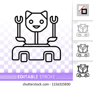 Robot Cat thin line icon. Outline web sign of ai machine. Kids Toy linear pictogram with different stroke width. Simple vector symbol transparent backdrop. Robot Cat editable stroke icon without fill