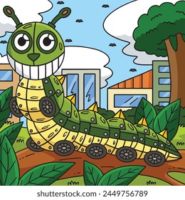 Robot Caterpillar Colored Cartoon Illustration