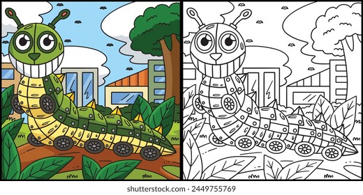 Robot Caterpillar Coloring Colored Illustration