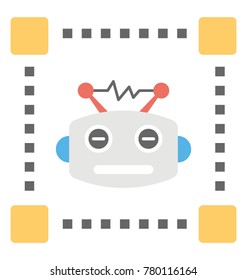 A robot in the center with connections of network, flat icon design of robot network