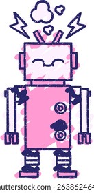 Robot Chalk Drawing in bright neon colors