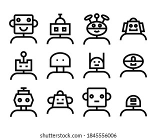 robot character avatar icons set