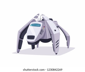 Robot character. Cartoon vector illustration. Cute android. Drone assistant. Futuristic concept. Cyborg in space.
