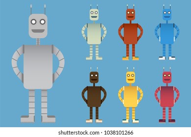 Robot character design collection. Set of different robot color themes. Vector illustration design.