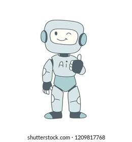 Robot character design of vector. Doodle art style.