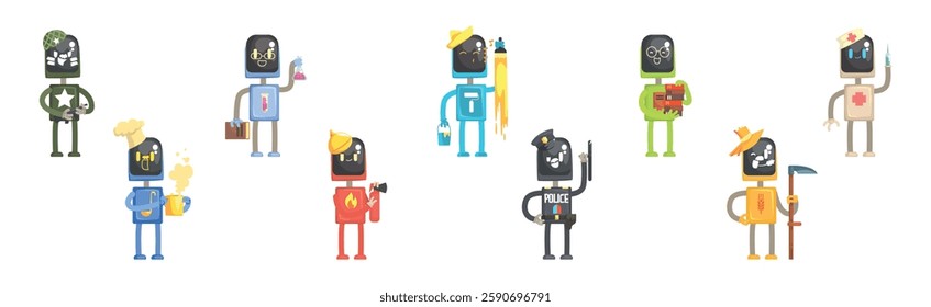 Robot Character of Different Profession with Tool Vector Set