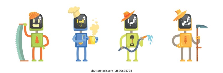 Robot Character of Different Profession with Tool Vector Set