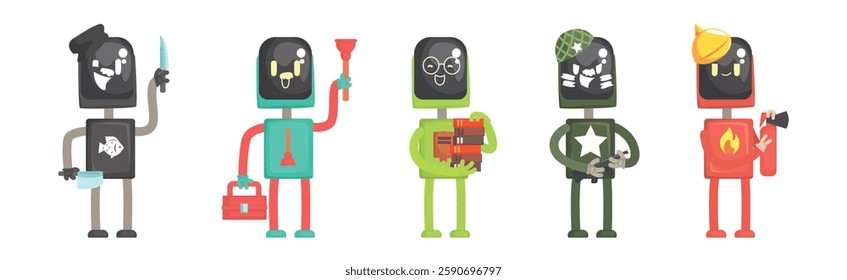 Robot Character of Different Profession with Tool Vector Set