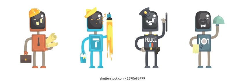 Robot Character of Different Profession with Tool Vector Set