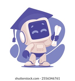 Robot Character in Graduation Hat as Smart Android Assistant Machine Vector Illustration