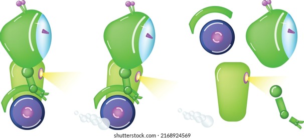 Robot Character, Green, Ready For Animation. Can Be Used For Game Or Video Or Cartoon.