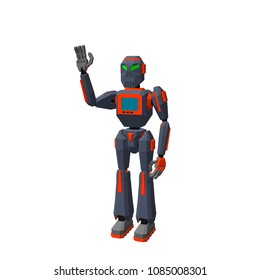 Robot character greeting. Isolated on white background. 3d Vector illustration.