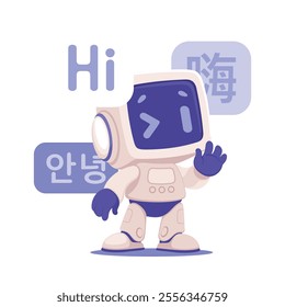 Robot Character Greeting as Smart Android Assistant Machine Vector Illustration