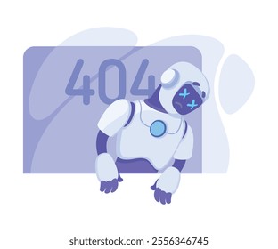 Robot Character Has Error as Smart Android Assistant Machine Vector Illustration