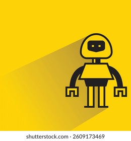 robot character icon with shadow on yellow background
