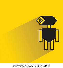 robot character icon with shadow on yellow background