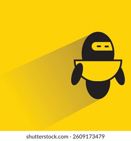 robot character icon with shadow on yellow background
