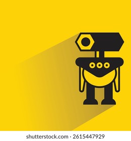 robot character icon with shadow on yellow background