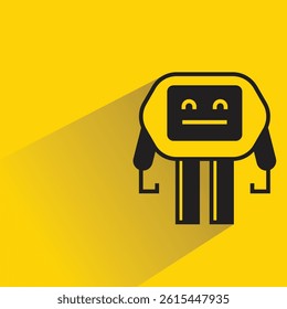 robot character icon with shadow on yellow background