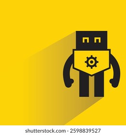robot character icon with shadow yellow background