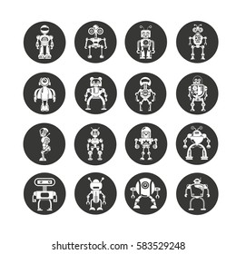 robot character icons in circle button