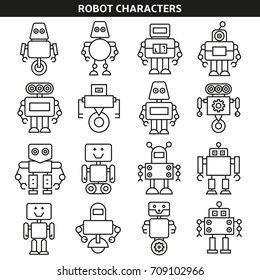 robot character icons line style