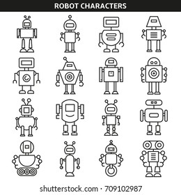 robot character icons line style