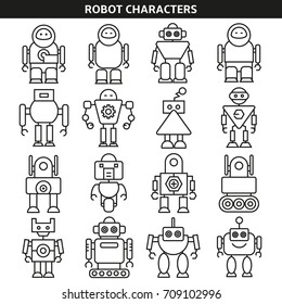 robot character icons line style