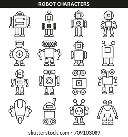 robot character icons line style
