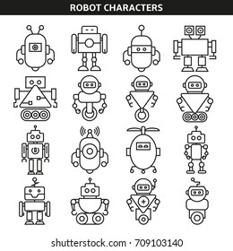 robot character icons line style
