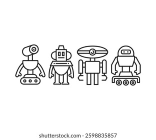 robot character icons set line illustration