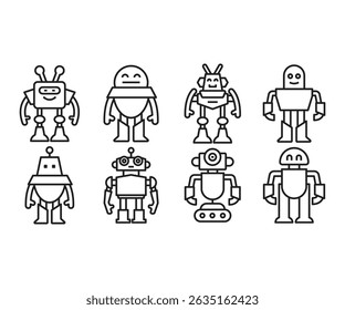 ícones de personagem de robô definir ilustração de linha de vetor