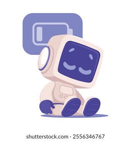 Robot Character with Low Battery as Smart Android Assistant Machine Vector Illustration