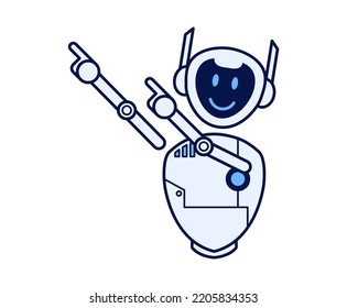 Carácter robot con gesto hacia arriba. Presentación de un robot blanco.
