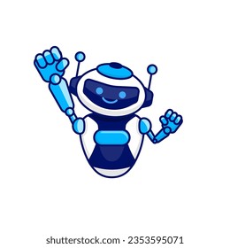 Robot character pose illustration. Happy robot jumping and cheering