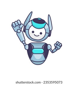 Robot character pose illustration. Happy robot jumping and cheering