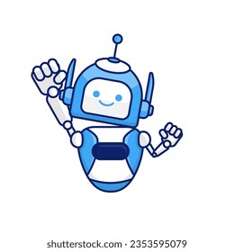 Robot character pose illustration. Happy robot jumping and cheering