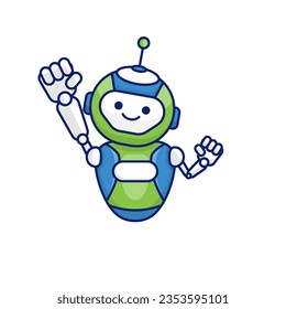 Robot character pose illustration. Happy robot jumping and cheering