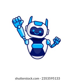 Robot character pose illustration. Happy robot jumping and cheering