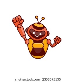 Robot character pose illustration. Happy robot jumping and cheering