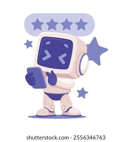 Robot Character Rate and Give Feedback as Smart Android Assistant Machine Vector Illustration