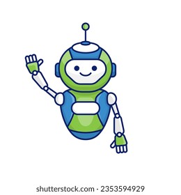 El personaje robot dice Ilustración vectorial Hi Hello. Dibujo de dibujos animados de robots pequeños