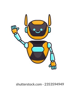 Robot character say Hi Hello vector illustration. Cute robot cartoon illustration