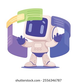 Robot Character Search Information in Internet as Smart Android Assistant Machine Vector Illustration