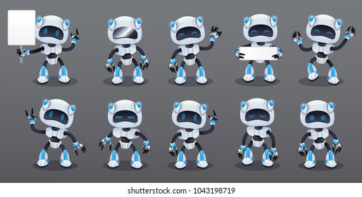 Robot character set vector with emotions, technology, isolated on white background.