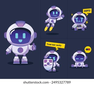 Robot character set vector with emotions, technology, Robotic character