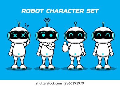 robot character set white science cute fun playfull