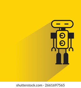 Personaje robot con sombra sobre fondo amarillo