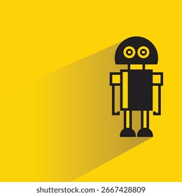Personaje robot con sombra sobre fondo amarillo