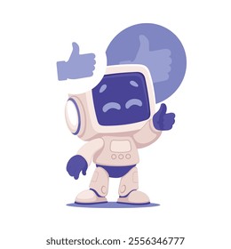 Robot Character Show Thumb Up as Smart Android Assistant Machine Vector Illustration